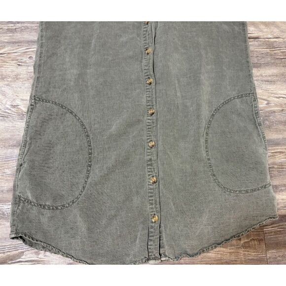 Lucky Brand Shirt Dress L Sage Green Linen Blend Pockets Casual Summer Bohochic - Picture 5 of 8